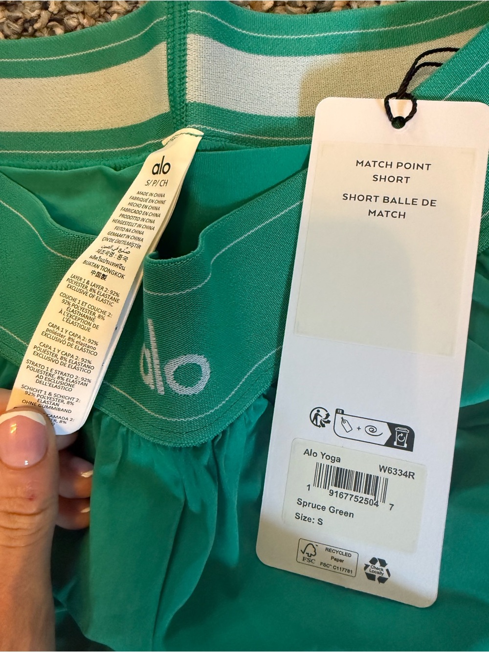 NWT ALO YOGA Spruce Green Set: Match Point Shorts and Splendor Bra - Picture 2 of 10